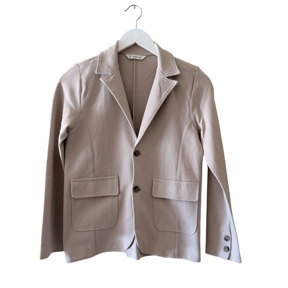 Mango kids Cotton Blend Pique Blazer Straight cut. Lapel-collar V-neck collar  S